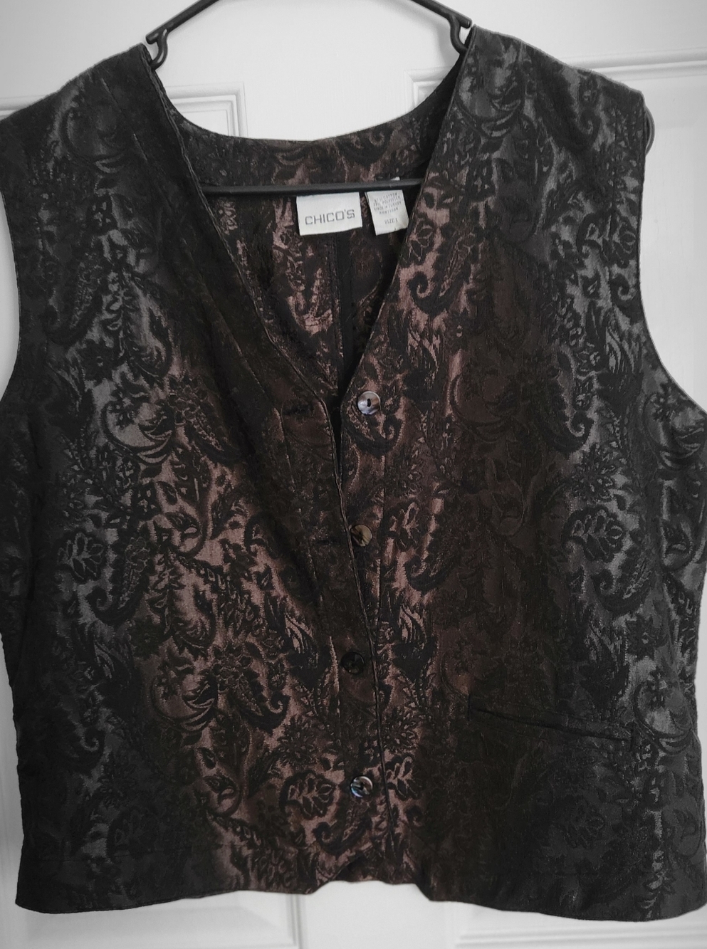 Chico's Dark Brocade Button Front Vest